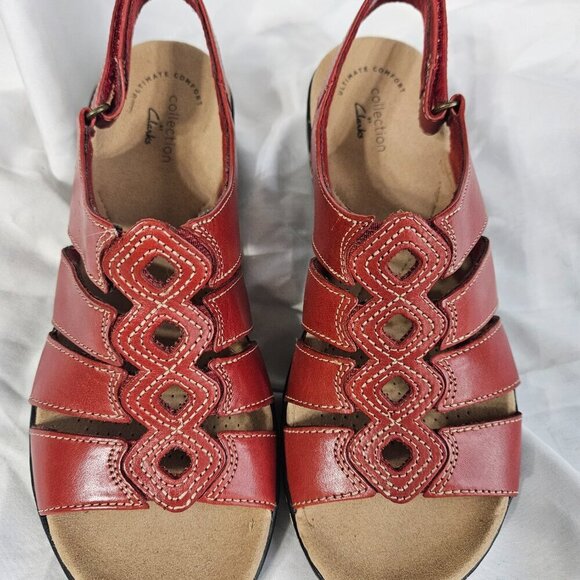 Clarks Collection Gladiator Sandals Leisa Ruby Red Size 6 W - Picture 2 of 9